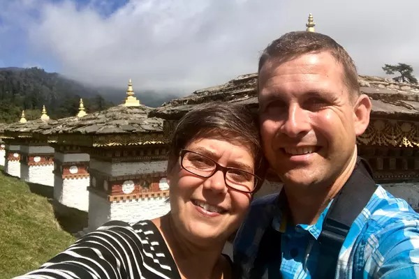 Die Tempelanlage Druk Wangyal in Bhutan besteht aus 108 Stupas und zwei Tempeln.