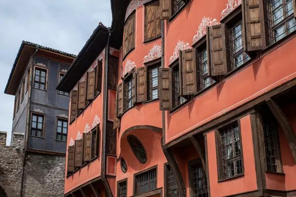 Wiedergeburtshäuser in der historischen Stadt Plovdiv, Bulgarien